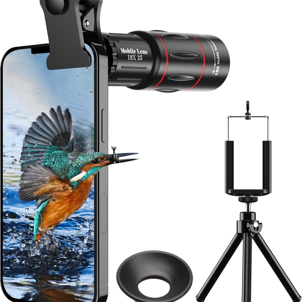 Evil Eye 18X Telephoto Lens, HD Telephoto Mobile Cell Phone Lens with Tripod, BAK4 Prism/FMC Lens, Lens Attachment for Android & iPhone, Samsung and Most Smartphone